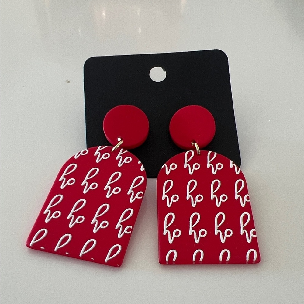 Red Patterned HO HO HO Earrings